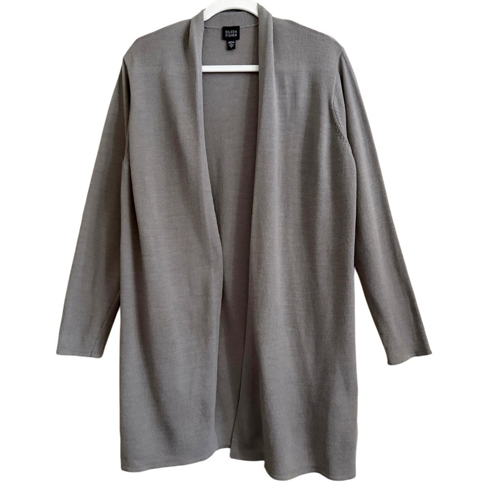 EILEEN FISHER Vintage Wool Blend Lightweight Minimalist Knit Sweater Cardigan L